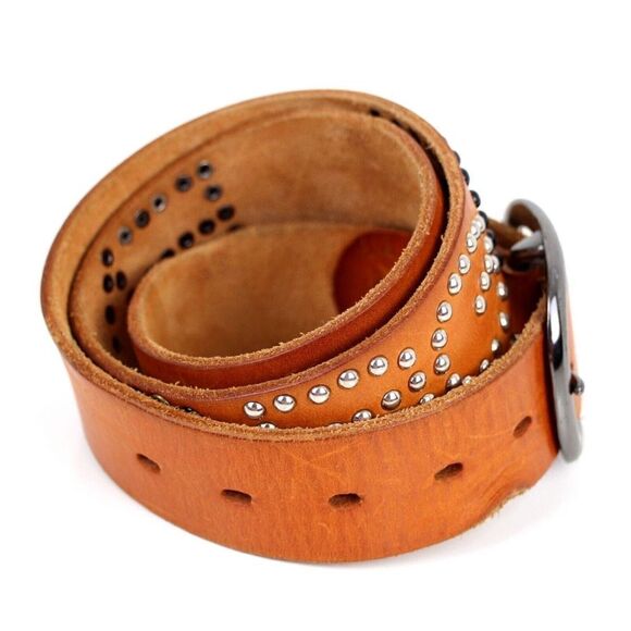 TAN BROWN GENUINE LEATHER 1 3/8"Wd STUDDED CASUAL DRESS WOMEN'S BELT Sz M (E32 - Picture 5 of 12